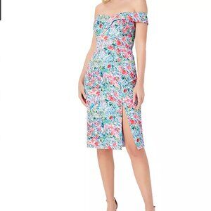 Aidan by Aidan Mattox Off Shoulder Floral Crepe Dress Lilac Multi (Size 14)